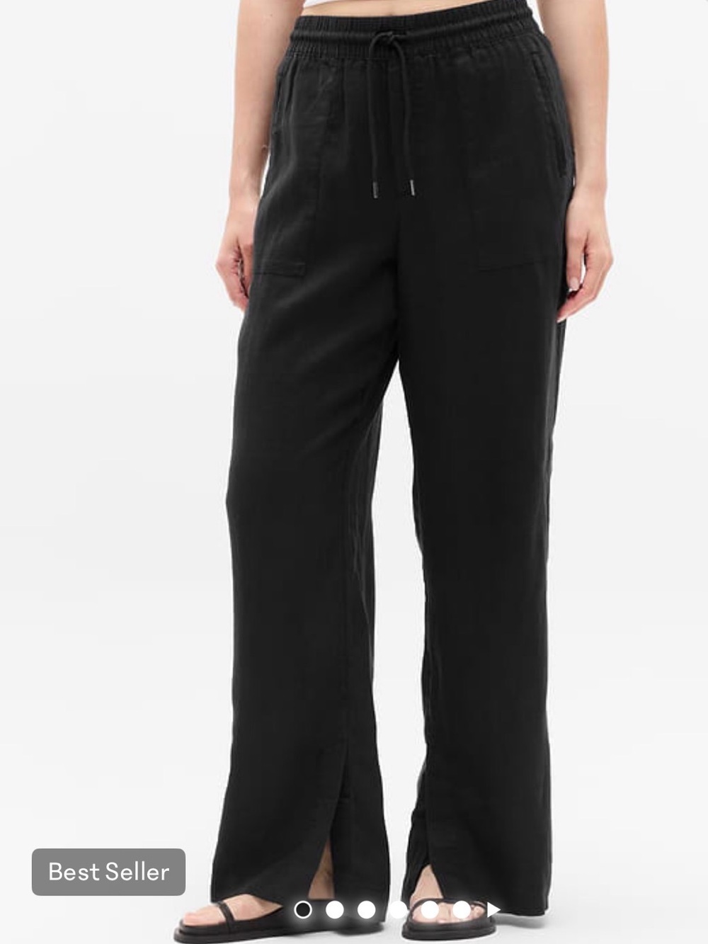Athleta Black Wide-Leg 100% linen Drawstring Pants